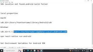 SDK location not found android build failed react native solved