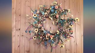 Fall Floral Wreath,24”Artificial Autumn Wreath Daisy and Lavender Wreath for Front review