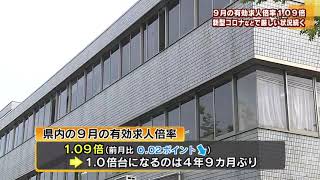 ９月の有効求人倍率１．０９倍　新型コロナなどで厳しい状況続く