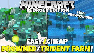 Minecraft Bedrock: Improved DROWNED & TRIDENT Farm! 1,100+ Drowns/Hour Tutorial!