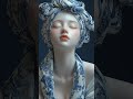 “handcrafted blue porcelain ladies u0026 floral ceramic sculptures inspired by east asian art”