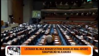 Balitaan: Listahan ng mga kongresistang madalas mag-absent, isinapubliko ng Kamara [07/10/14]