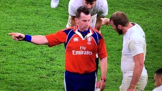 Welsh ref legend, Nigel Owens, tells Chris Robshaw off like a naughty child.