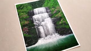 Easy Waterfall Landscape Painting tutorial for beginners || Step by step Waterfall landscape Paintin