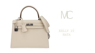 Hermes Kelly 25 Sellier Bag Nata Palladium Hardware Epsom Leather • MIGHTYCHIC •