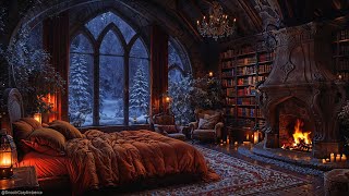 Castle Badroom Ambience With Fireplace Wind Sounds For Sleep 10 Hours