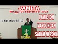 JAMITA MINGGU 25 SEPTEMBER 2022: 1 TIMOTIUS 6:6-10 PAMUJION MARDONGAN SABAM NI ROHA