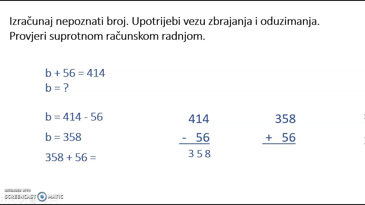 Pisano Zbrajanje I Oduzimanje Troznamenkastih I Dvoznamenkastih Brojeva ...