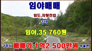 물번,698번) 임야,35.760평 싸게 매매합니다, 차량진입 매매가,1억2.500만원 특히 준보전산지.2.170평이 구거를 접하며 포함 되여 있습니다 낮은 경사도 20도 미만~