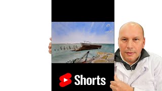 نقاشی با آبرنگ یک شکسته در دریا  watercolor painting  a wreck in the sea