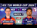 NETHERLANDS vs NEPAL MATCH 7 LIVE SCORES | NED vs NEP LIVE | ICC T20 World Cup 2024