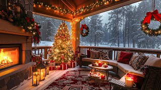 ❄ Relaxing Christmas Jazz Music at Warm Balcony Christmas Ambience 2025 🎄🎅 Snowfall & Cozy Fireplace