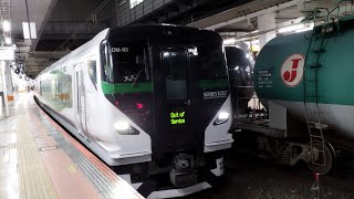 [電笛あり]E257系 OM-93編成 回9783M 特急あずさ82号の返却回送が電笛を鳴らして立川駅5番線を発車するシーン