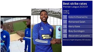 Nigeria and Leicester striker Kelechi Iheanacho celebrates his Premier League Player of the Month