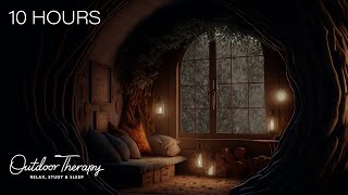 Cozy Stormy Night in a Hobbit House | Rain on the Window and Low Rumbling Thunder Ambience |10 HOURS