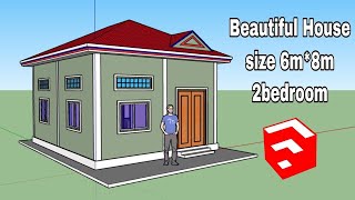 Small House Design 2bedroom Size 6m x 8m ម៉ូតផ្ទះបុិតមេម៉ាយកូន១ស្អាតតម្លៃសម្រម្យ