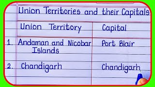 Union Territories and their Capitals 2021/Union Territories and Capital/Union Territories of India