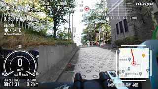 ﾛｰﾄﾞﾊﾞｲｸで急坂を登る、汐汲坂、横浜市中区元町付近、最大勾配19.4％！