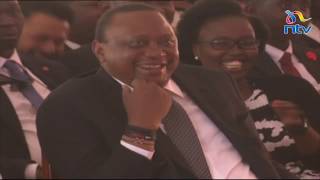 Sally Kosgei cracks up Uhuru during Moi's burial ceremony