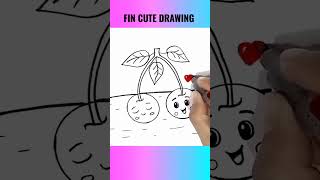 HOW TO DRAW CHERRIES 🍒🍒 {#cute #drawing #cartoon #youtube #shorts