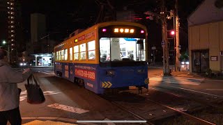 夜の阪堺電車  綾ノ町電停