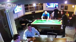 Smacks him with a pool cue and ends it with left right combination, Bar fight in Dublin city