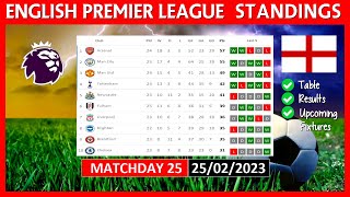 EPL TABLE STANDINGS TODAY 22/23 | PREMIER LEAGUE TABLE STANDINGS TODAY | (25/02/2023)