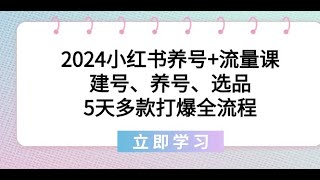 2024小红书养号+流量课：建号、养号、选品，5天多款打爆全流程