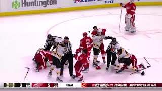 Big scrum between the Boston Bruins and Detroit Red Wings at the final buzzer