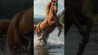 A horse foal rescue by his mother #animals #ai