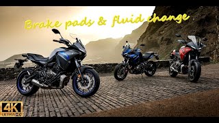 Yamaha Tracer 700 | MT-07 | BRAKE FLUID & PADS (Front & Rear) + Brake calipers cleaning - 4K 60 FPS