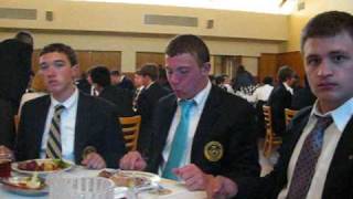 Trinity-Pawling School boys enjoy steak at dinner.