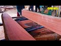 proses penggergajian kayu Meranti merah buat bahan papan, balokan usuk (sawmill)