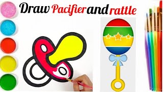 How to draw pacifier and rattle easy for kids/teach Drawing for kids toddlers coloring page video