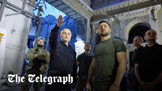 President Zelensky visits Odesa cathedral amid Russian missile attacks
