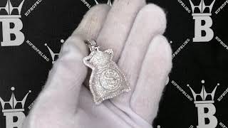 Custom Money Bag $ CZ Hip Hop Bling Bling Pendant White Gold  K22589R