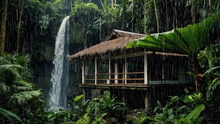 The sound of rain and waterfalls in the forest is calming, fall asleep quickly and relax