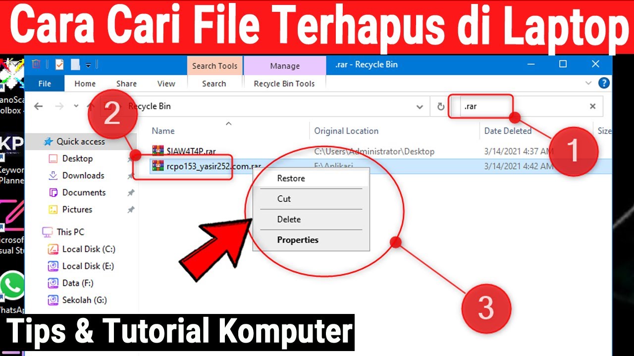 Cara Mencari File Yang Terhapus Di Laptop - YouTube