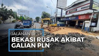 Galian PLN Bikin Aspal Jalan Raya Bekasi Hancur Akibat Tekanan Lumpur, Lalu Lintas Kacau