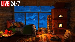 🔴 Deep Sleep Instantly - Relaxing Blizzard, Snow Storm, Cozy Fireplace  - Live 24/7