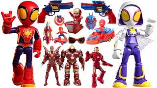 Cool Marvel toy set, showcasing Spider Man, Iron Man, and Hulk toys.