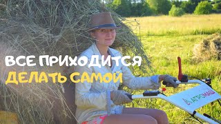 Все приходиться делать самой. Возим сено на мотоблоке. Посадили Люцерну 19 июня