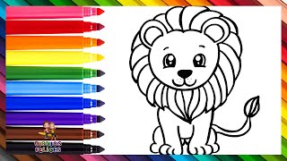 Dibuja y Colorea Un Lindo Leon 🌈 Dibujos Para Niños