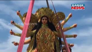 Maa Durga Idol Immersion WIth Help Of Crane At Mayurakshi River, Kolkata, West Bengal