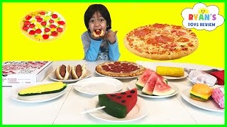 GUMMY FOOD VS REAL FOOD CHALLENGE taste test! Kid Fun giant candy review Ryan ToysReview
