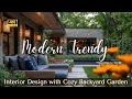 Modern Trendy Interior Design with Cozy Backyard Garden Decor Ideas & Rustic Wood Elements