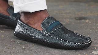 Mocassim Driver Masculino em Couro Croco Preto Rocco Lorenzzo - 4473