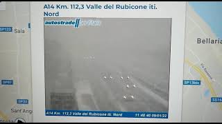 Snowfall, Forli-Cesena province, Romagna, Italy (from the motorway displays), 09/01/22