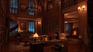 Cozy Library Room - Thunder & Rain Sounds, Crackling Fireplace | 10 Hours