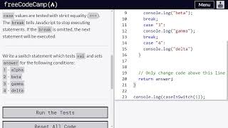 Selecting from Many Options with Switch Statements - freeCodeCamp | Video 76 | Basic JavaScript